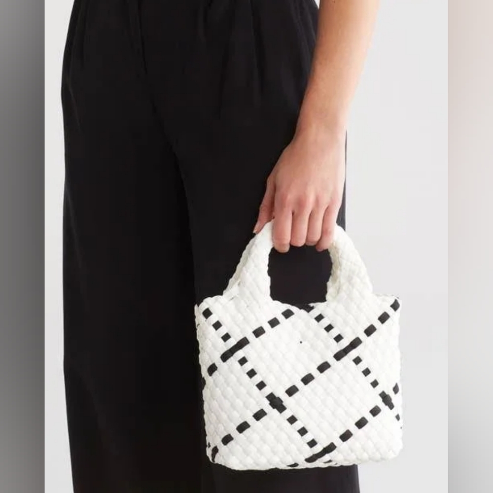 BCBGMaxAzria White and Black Mini Bag with Geometric Design